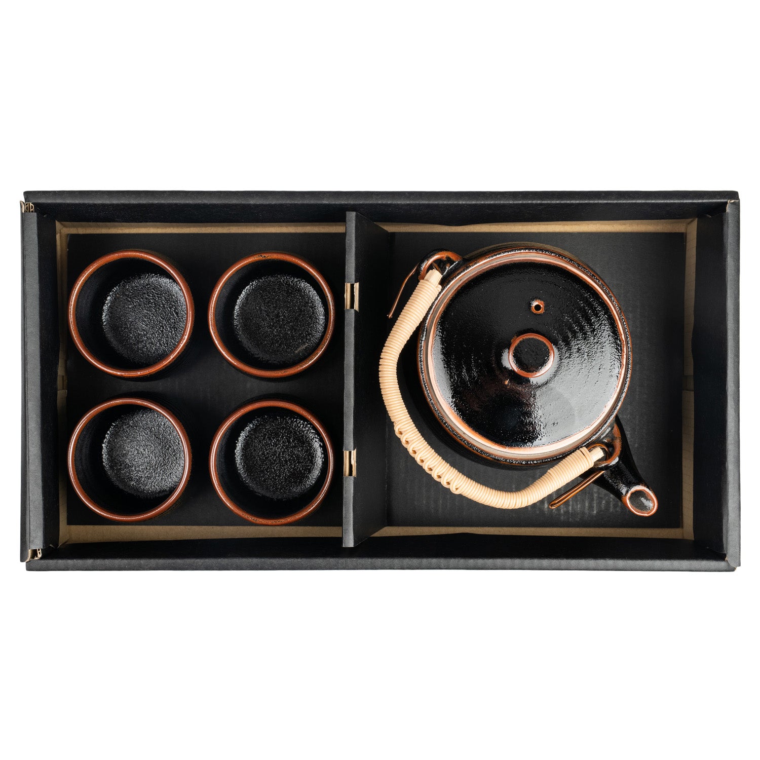 Tenmoku Black Japanese Tea Pot and Cup Gift Set in gift box
