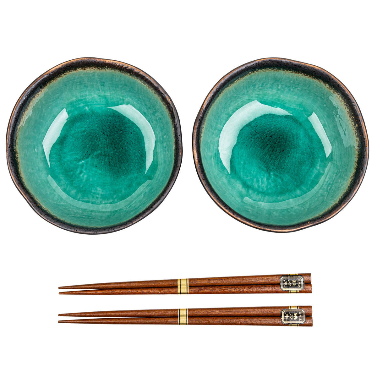 Turquoise Crackleglaze Japanese Bowl Set top