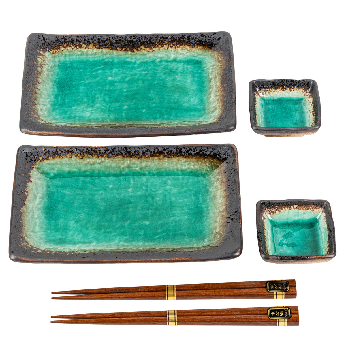 Turquoise Crackleglaze Sushi Plate Set