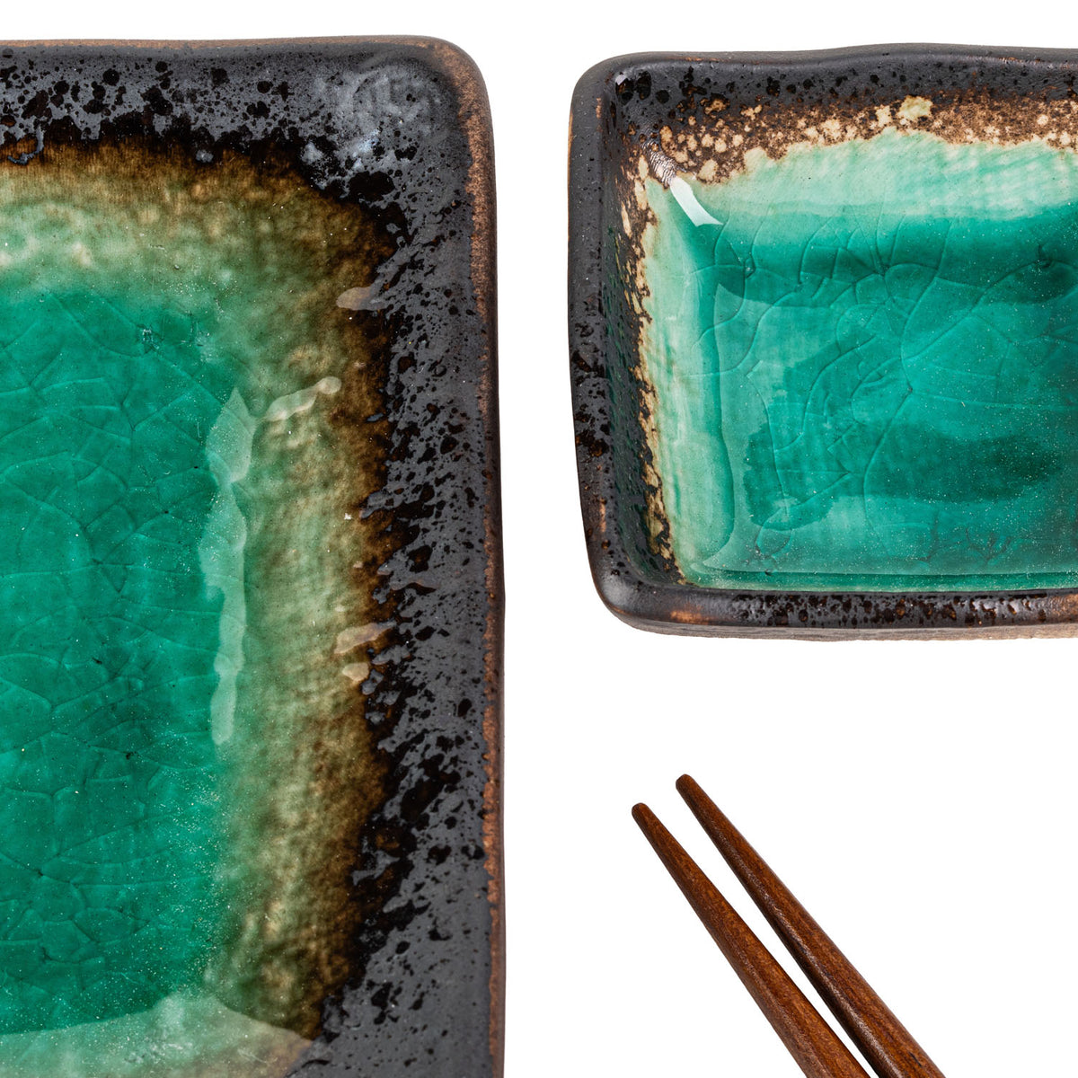 Turquoise Crackleglaze Sushi Plate Set detail