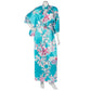 Turquoise Floral Long Silk Japanese Kimono