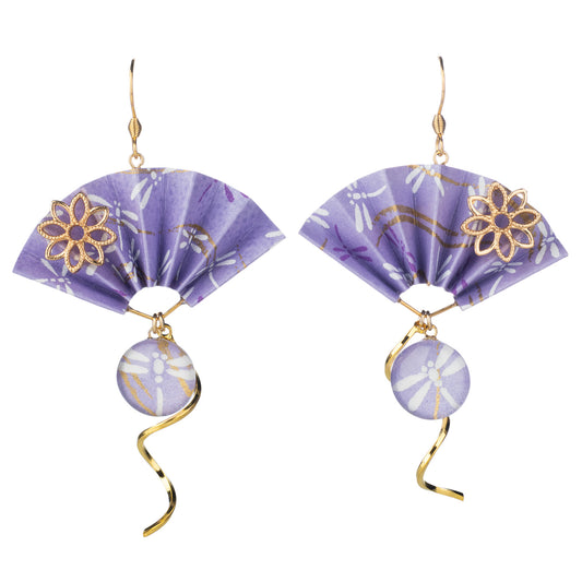 Wagokoro Purple and Gold Fan Japanese Earrings
