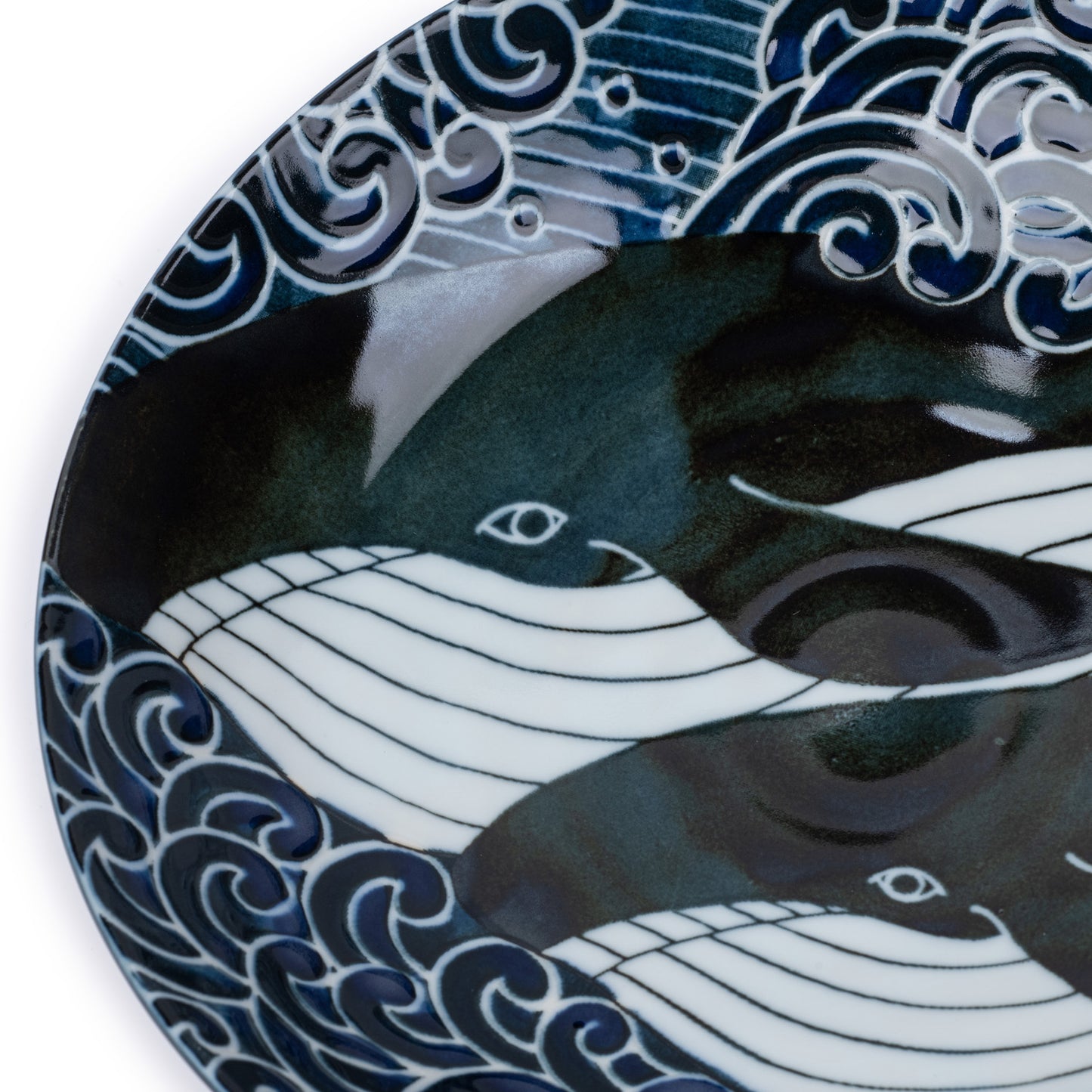 Whale Indigo Blue Ceramic Japanese Bowl detail