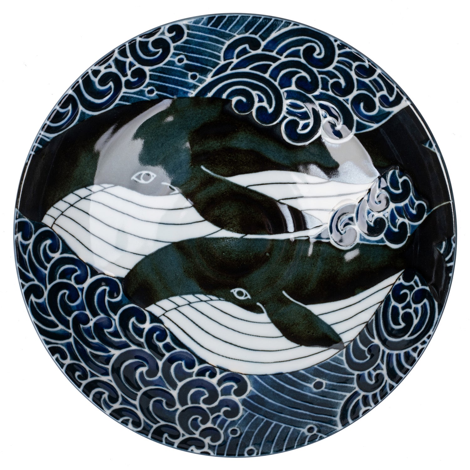Whale Indigo Blue Ceramic Japanese Bowl top