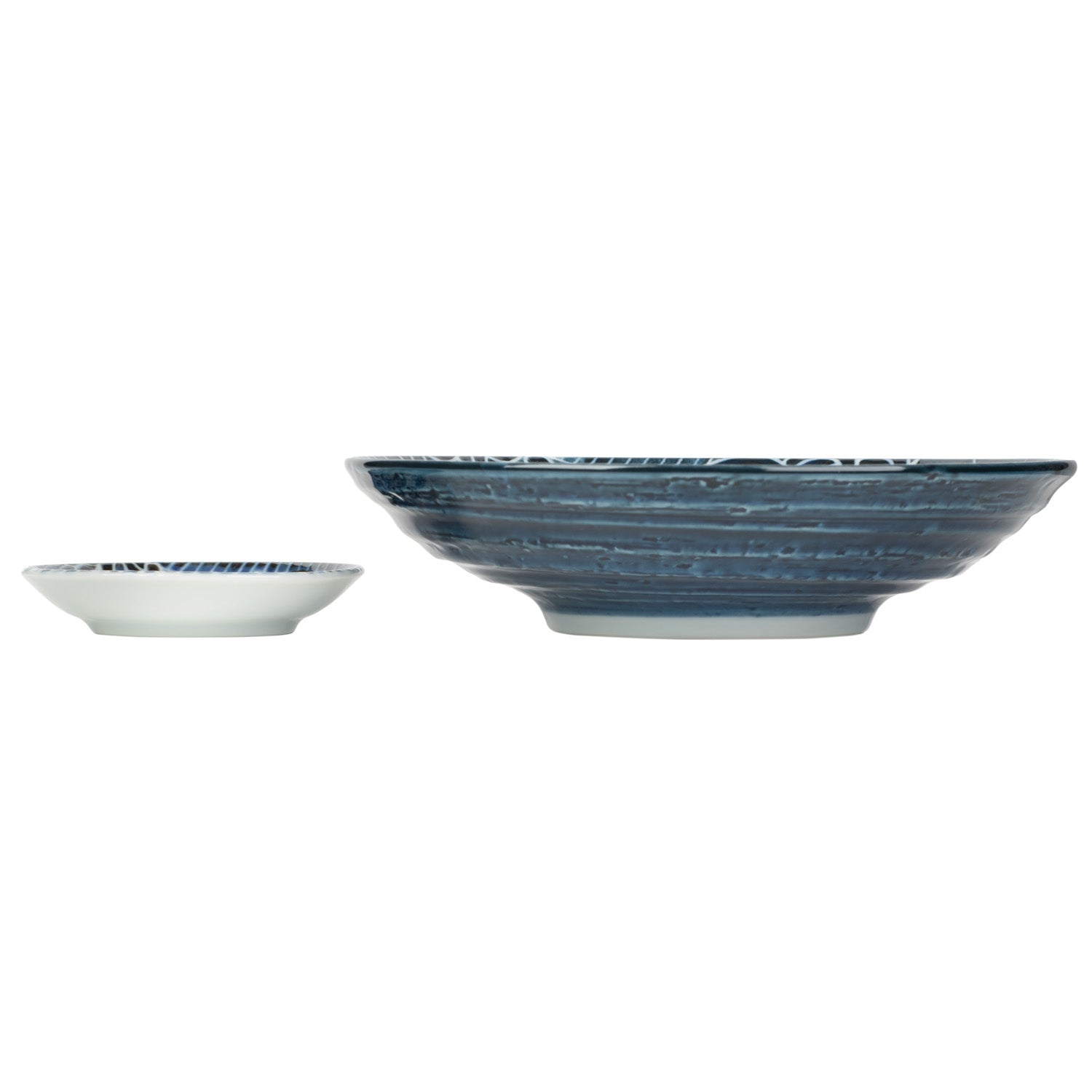 Whale Indigo Blue Ceramic Japanese Bowl Set side