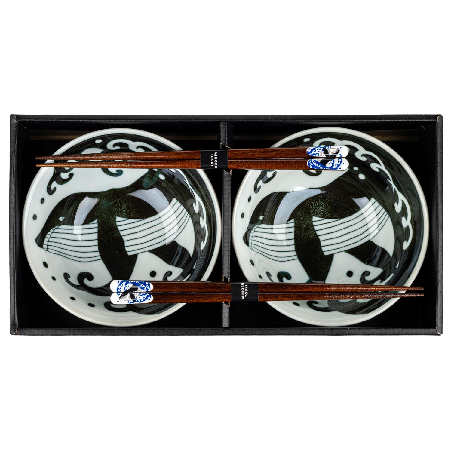 Whale Indigo Blue Japanese Bowl Gift Set in gift box