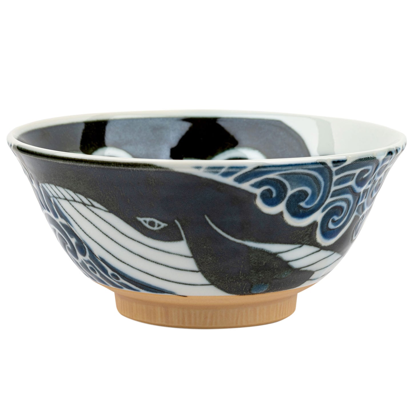 Whale Indigo Blue Japanese Soup Bowl open