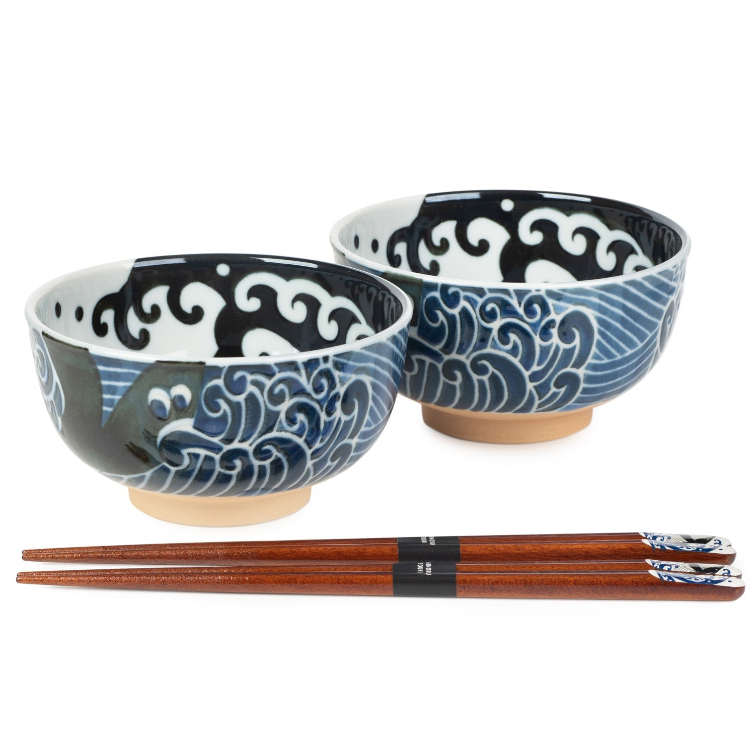 Whale Indigo Blue Small Japanese Bowl Set side view