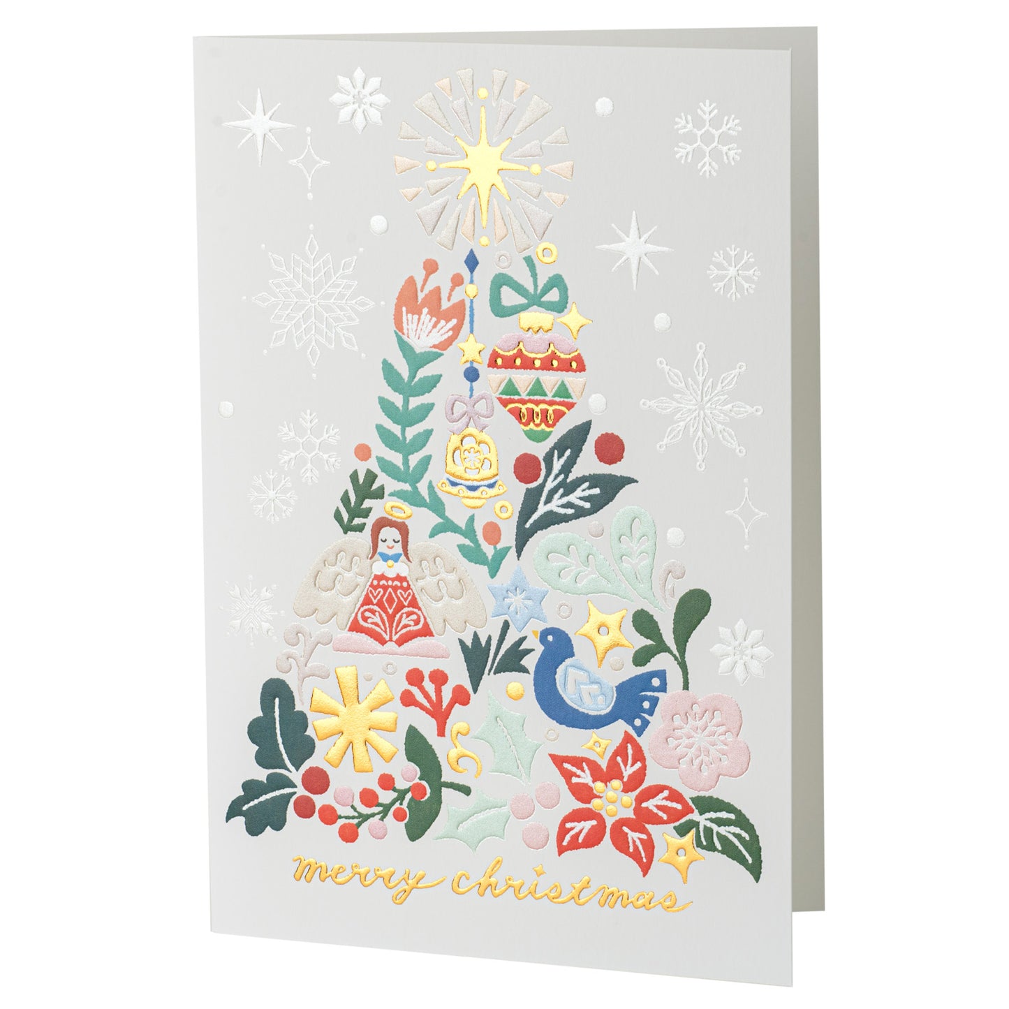 White Festive Tree Japanese Xmas Card