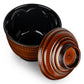 Wood Grain Effect Japanese Lacquer Soup Bowl and Lid open