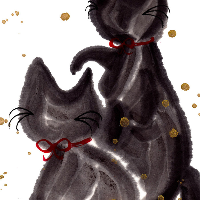 Cats In Love Black Frame A5 Japanese Print