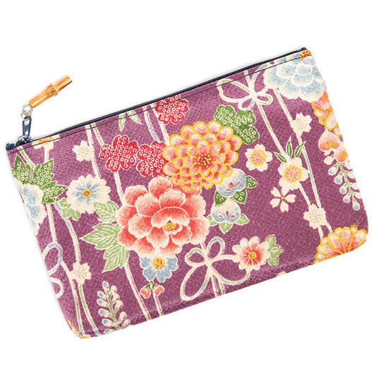 Purple Flower Japanese Pouch Bag