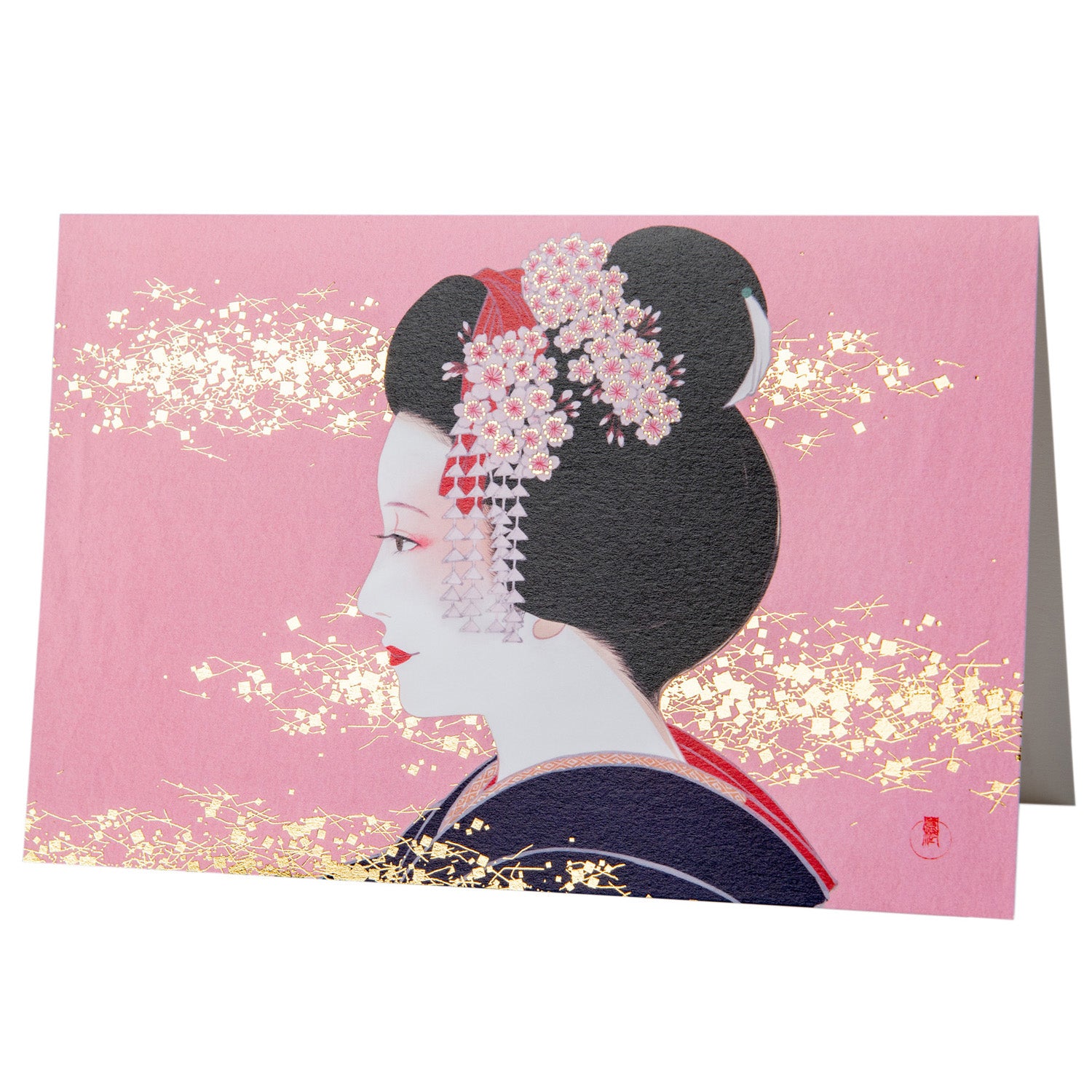 Beautiful Pink Geisha Japanese Card