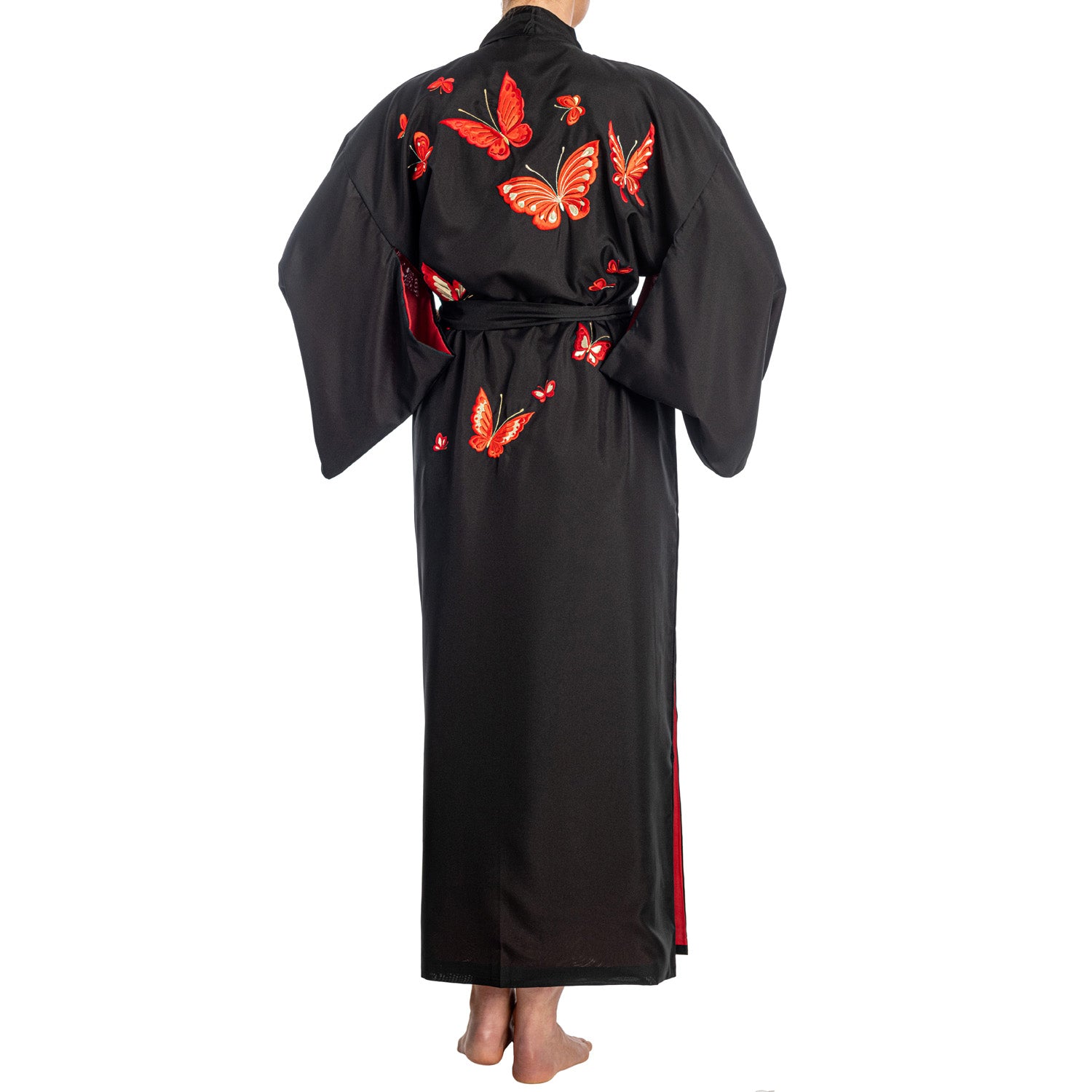Black Butterfly Polyester Japanese Kimono