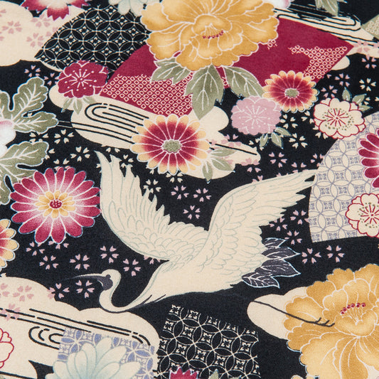 Black Crane Japanese Cotton Handkerchief