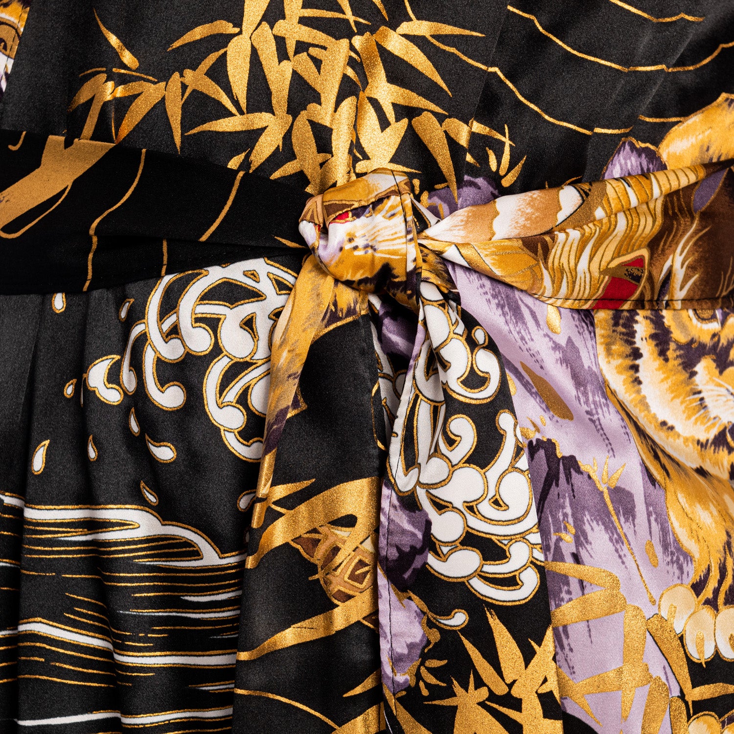 Black Dragon and Tiger Mens Silk Japanese Kimono