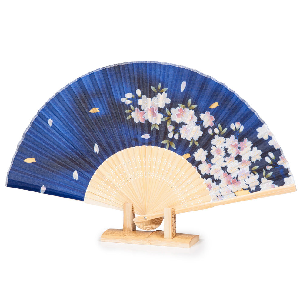 Blue Cherry Blossom Japanese Folding Fan