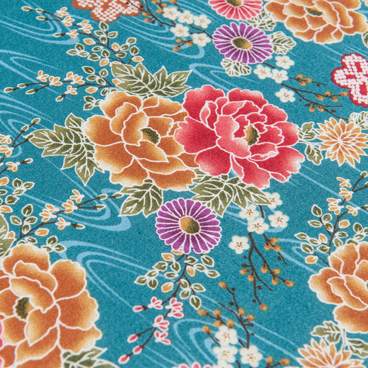 Blue Floral Cotton Japanese Handkerchief