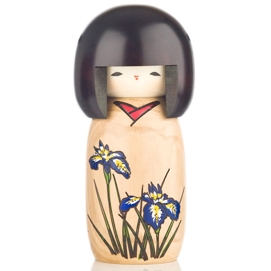 Blue Iris Painted Wood Kokeshi Doll