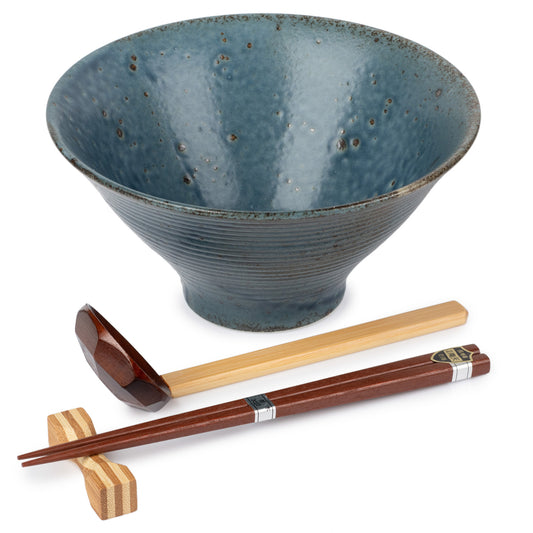 Blue Wabi Sabi Premium Japanese Ramen Bowl Set