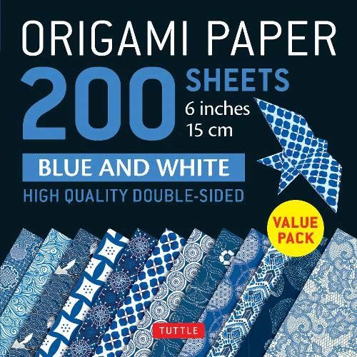 Book of 200 Sheets Blue and White Origami Paper