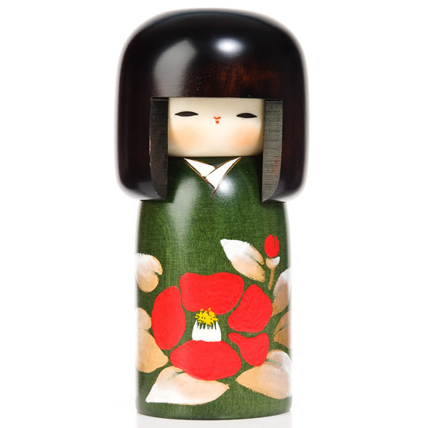 Camellia Flower Wooden Authentic Kokeshi Doll