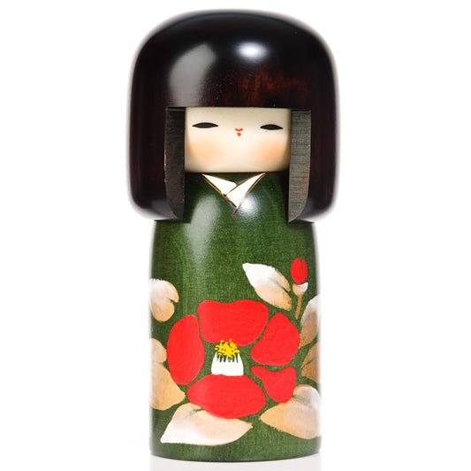 Camellia Flower Wooden Authentic Kokeshi Doll
