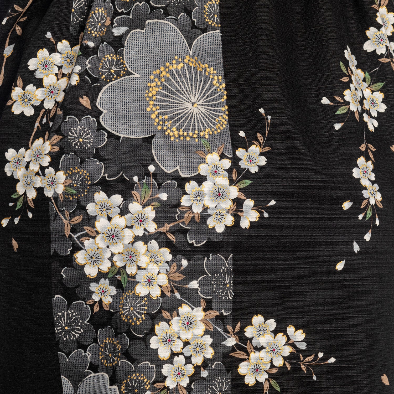 Cherry Blossom Print Long Black Yukata