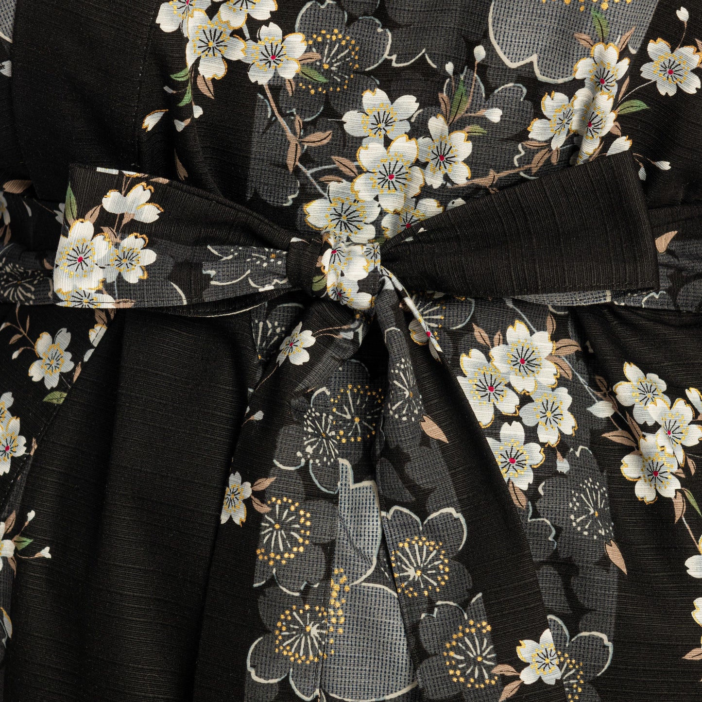Cherry Blossom Print Long Black Yukata XL