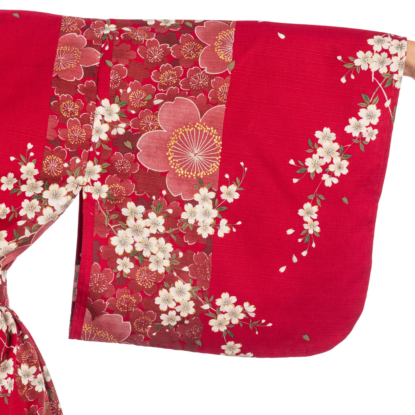 Cherry Blossom Print Long Red Yukata