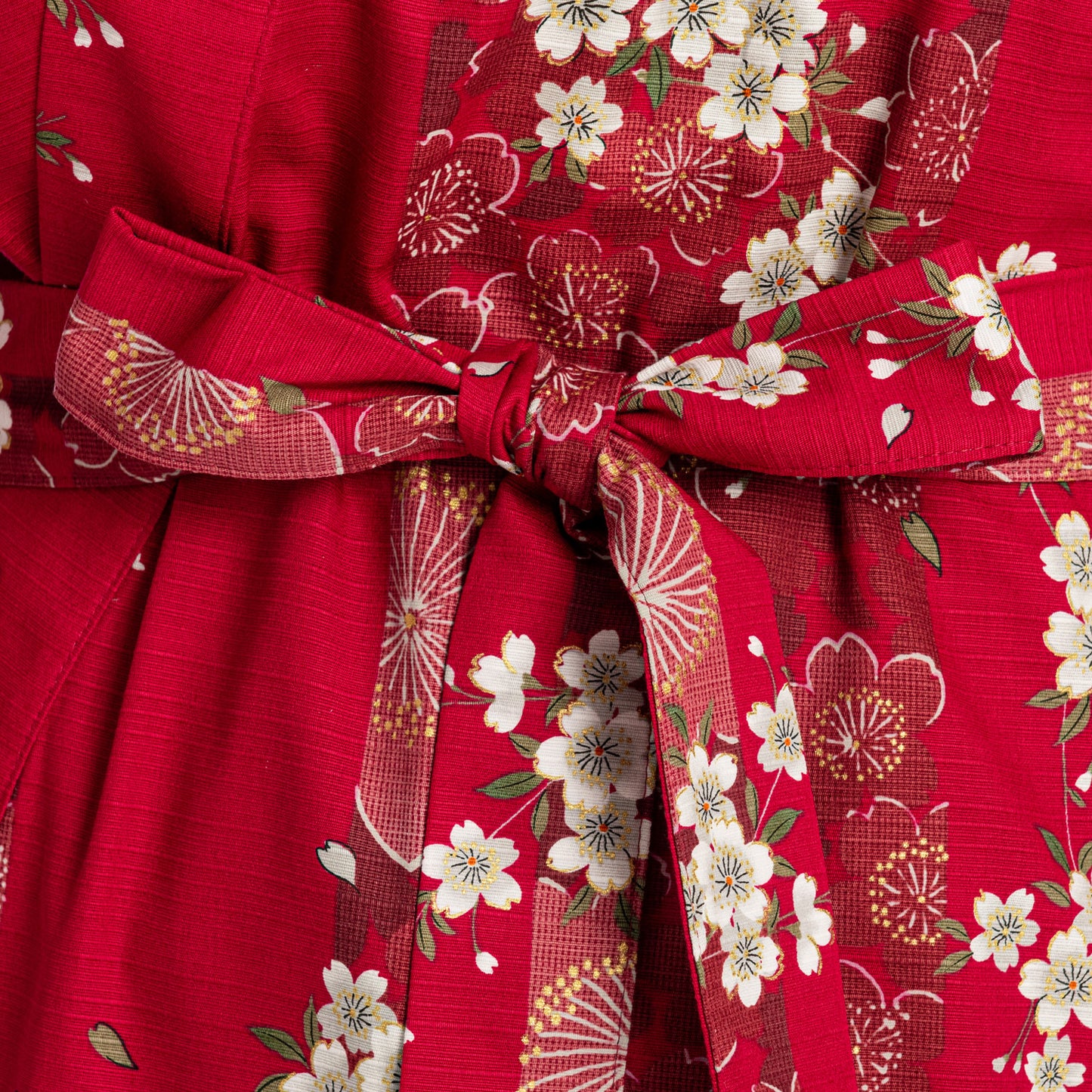 Cherry Blossom Print Long Red Yukata XL