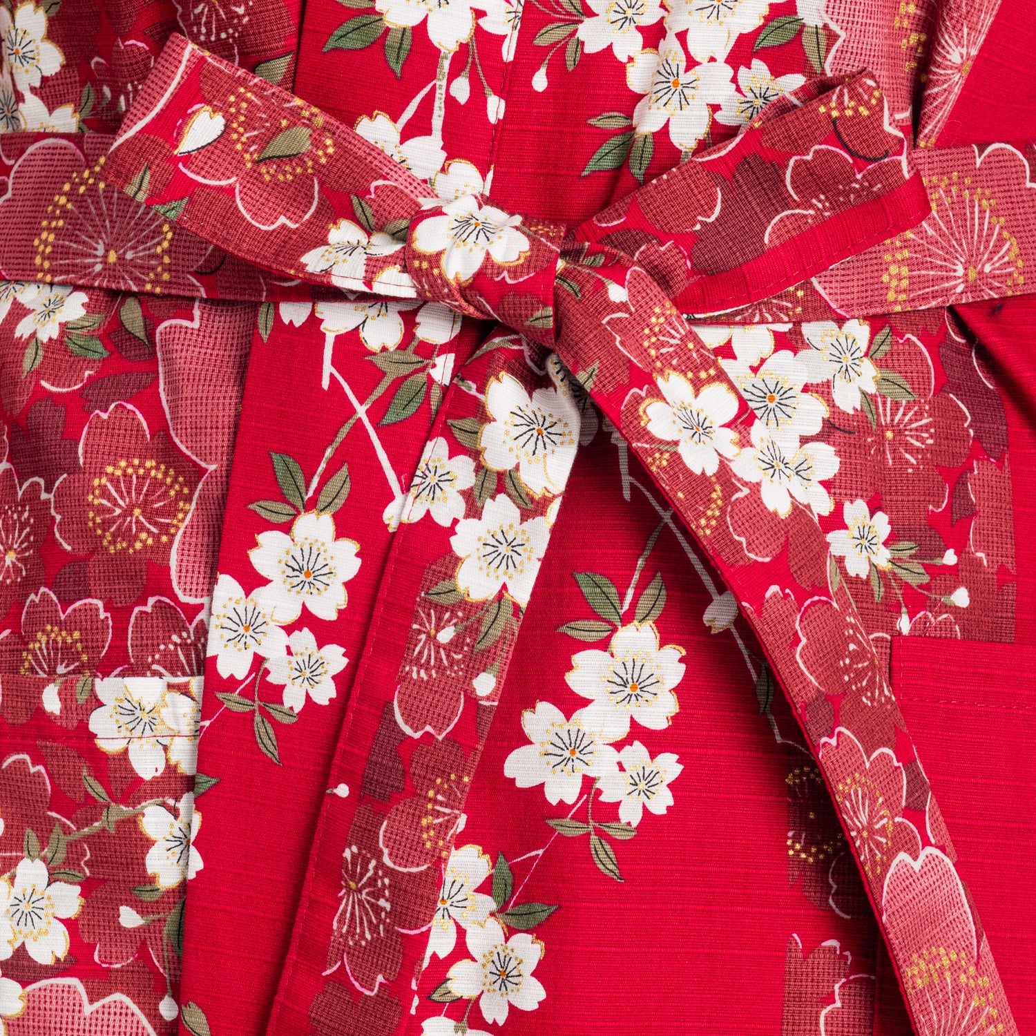 Cherry Blossom Print Short Red Yukata