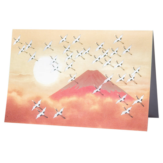 Cranes Flying Past Mount Fuji Japanese Card