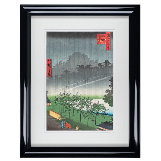 Framed Evening Rain in the Akasaka Poulownia Field Woodblock Print