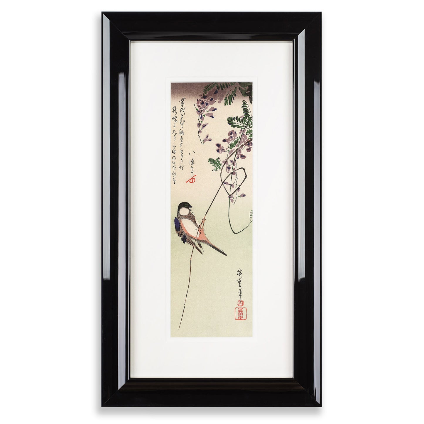 Framed Bird and Wisteria Hiroshige Print