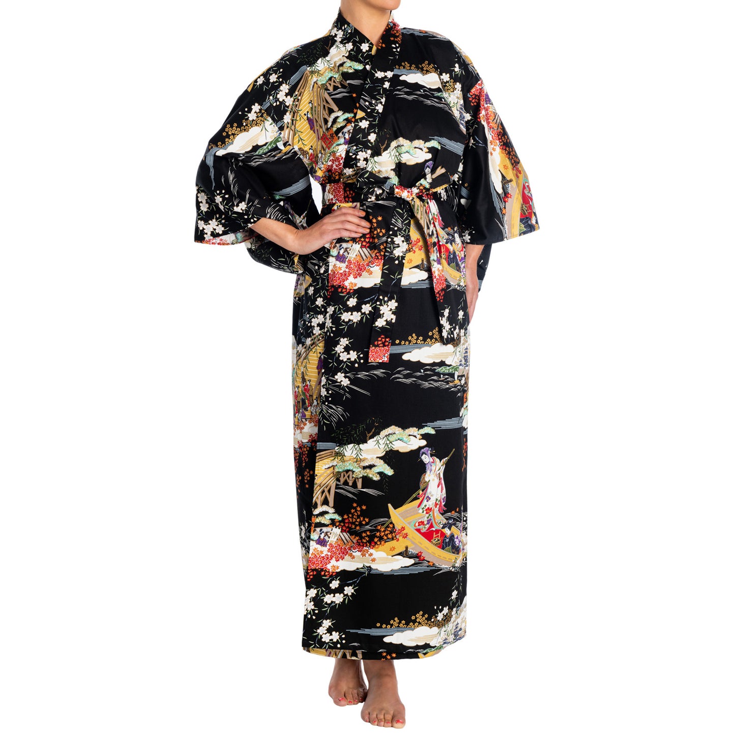 Geisha Long Black Japanese Kimono
