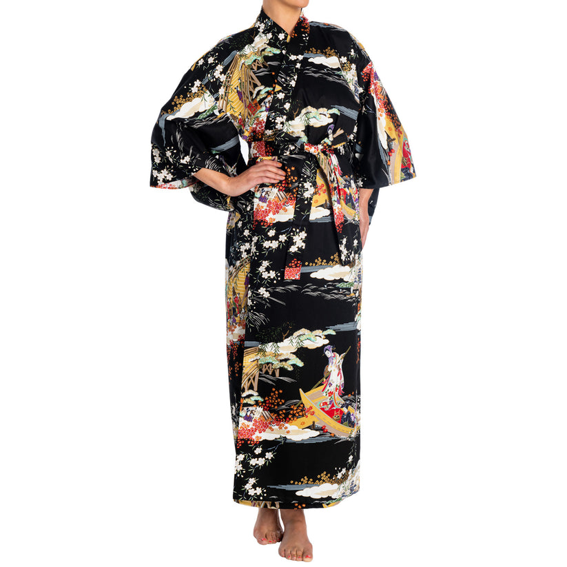 Geisha Long Black Japanese Kimono | Ladies Kimonos – The Japanese Shop