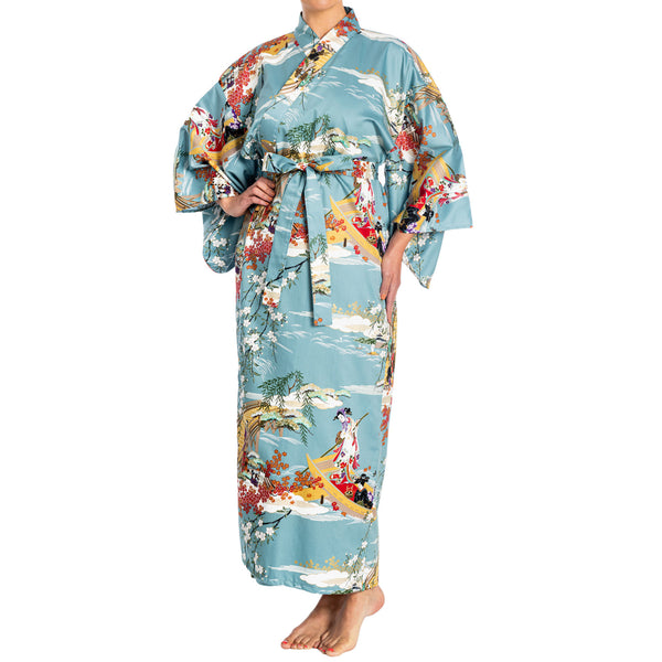 Geisha Long Blue Japanese Kimono | Full Length Kimono – The Japanese Shop