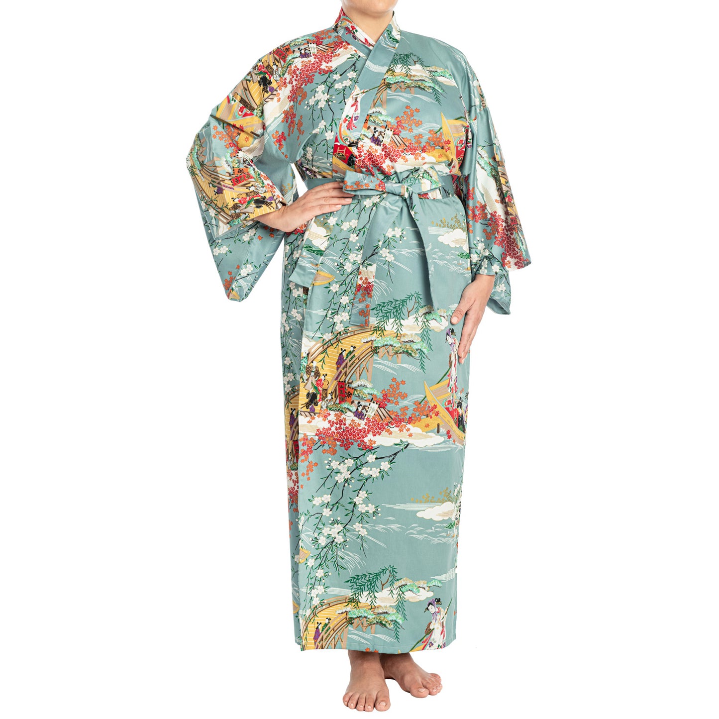 Geisha Long Blue Japanese Kimono XL