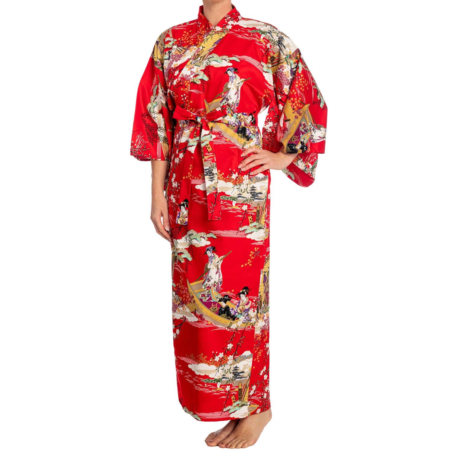 Geisha Long Red Japanese Kimono | Traditional Kimono – The Japanese Shop