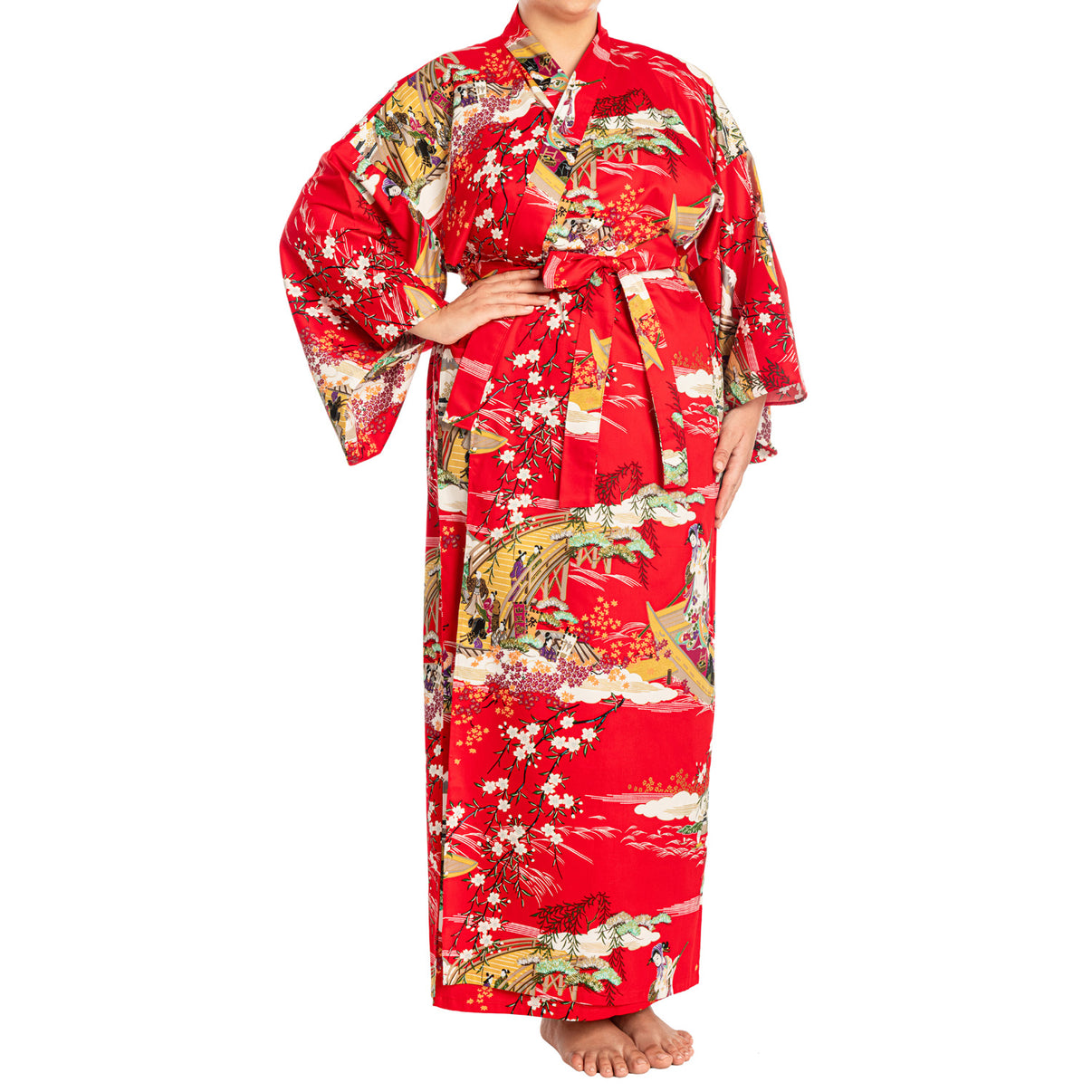 Geisha Long Red Japanese Kimono XL | Full Length Kimono – The Japanese Shop