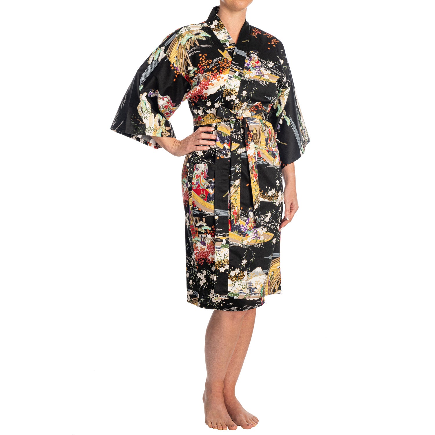 Geisha Short Black Japanese Kimono