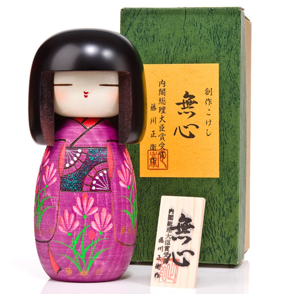 Girl in Violet Kimono Large Kokeshi Doll