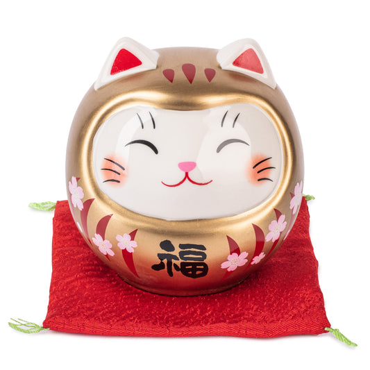 Gold Daruma Lucky Cat Japanese Piggy Bank
