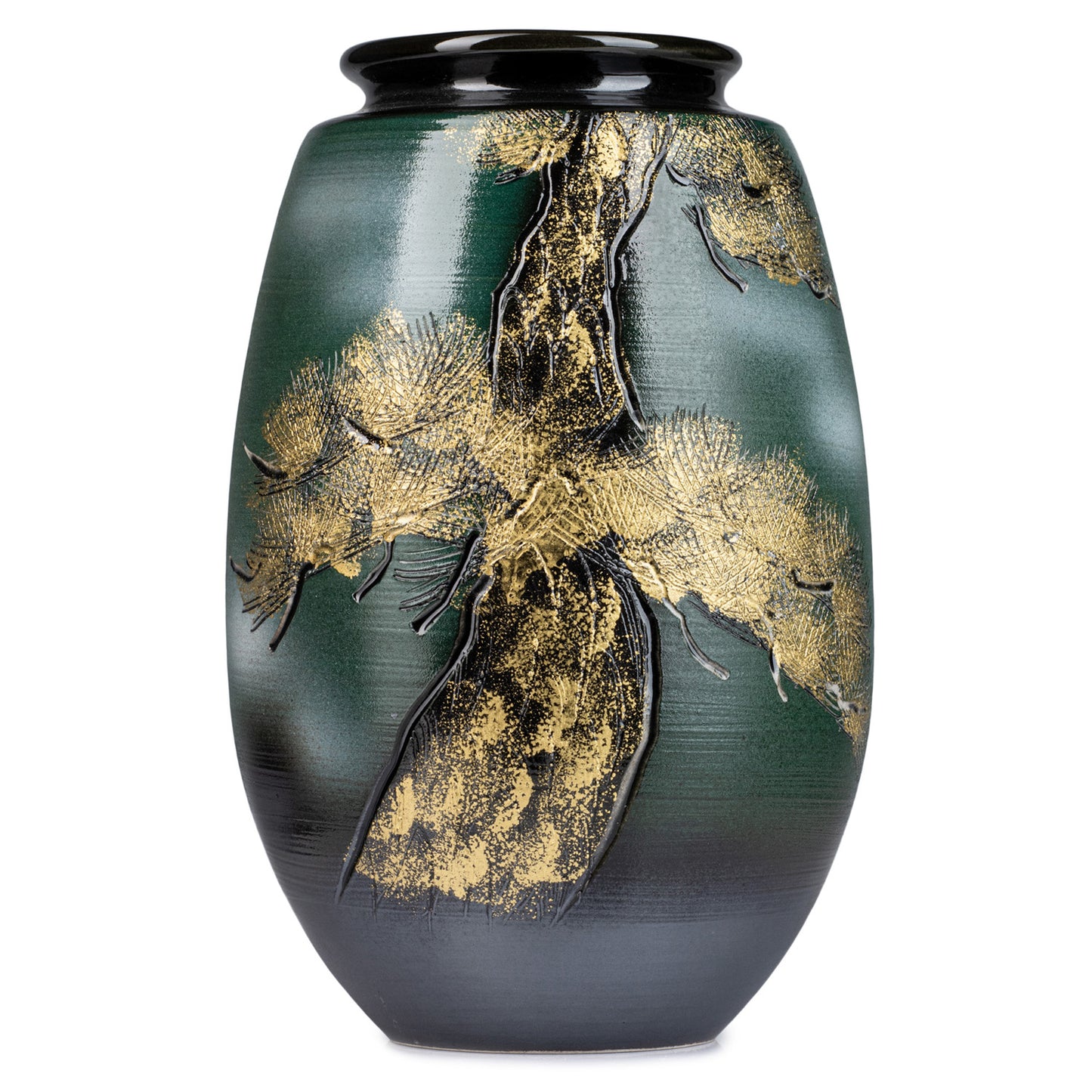 Green and Gold Kinsai Pine Japanese Vase