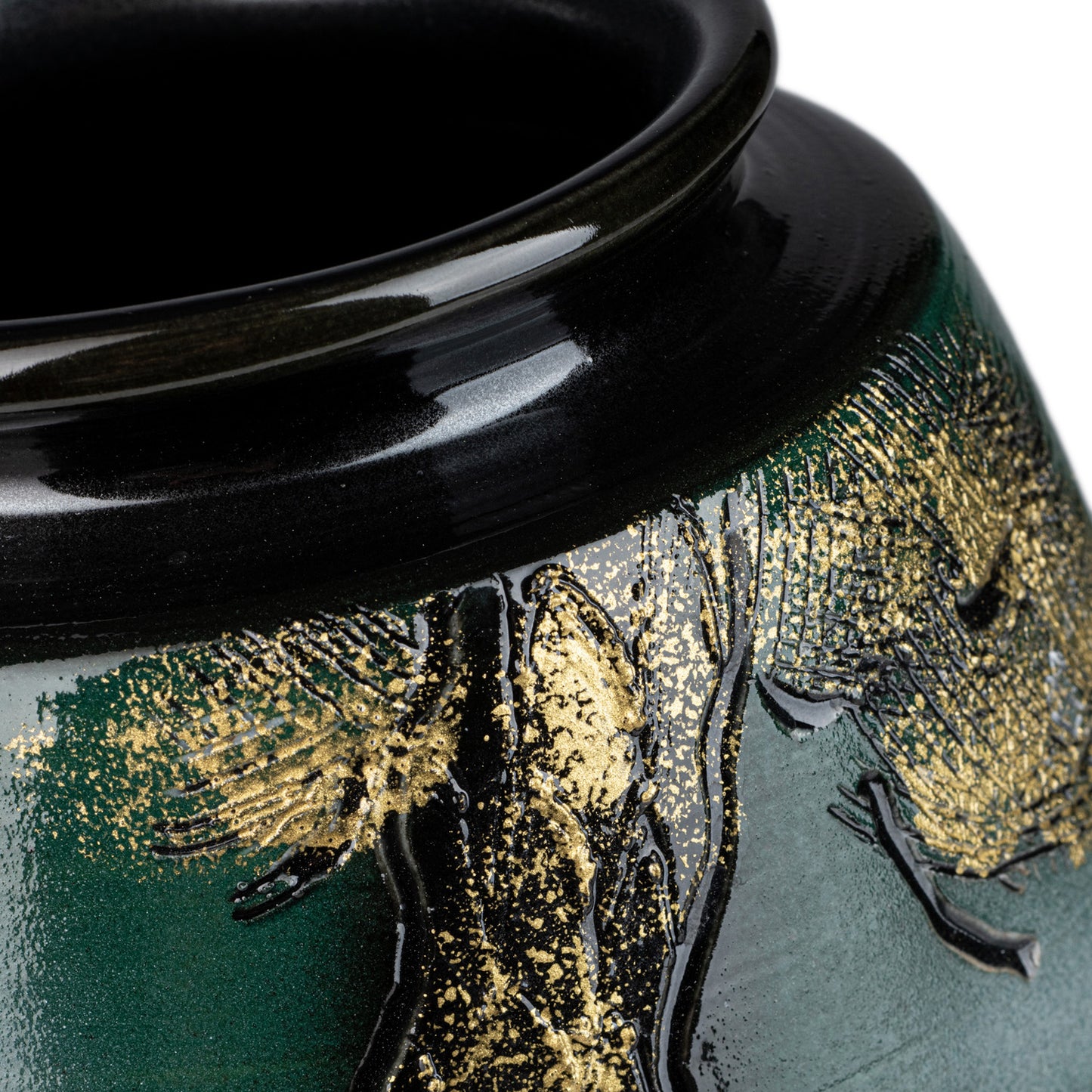 Green and Gold Kinsai Pine Japanese Vase