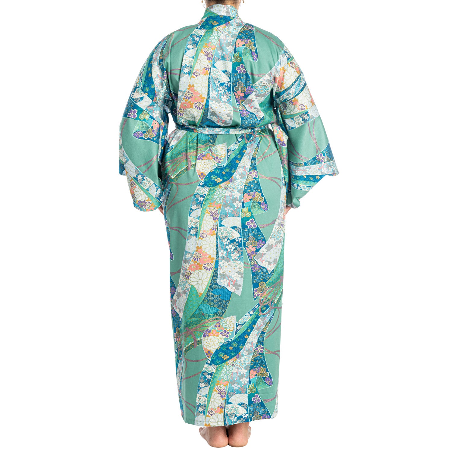 Green Ribbon Long Japanese Cotton Yukata XL | XL Kimono – The Japanese Shop