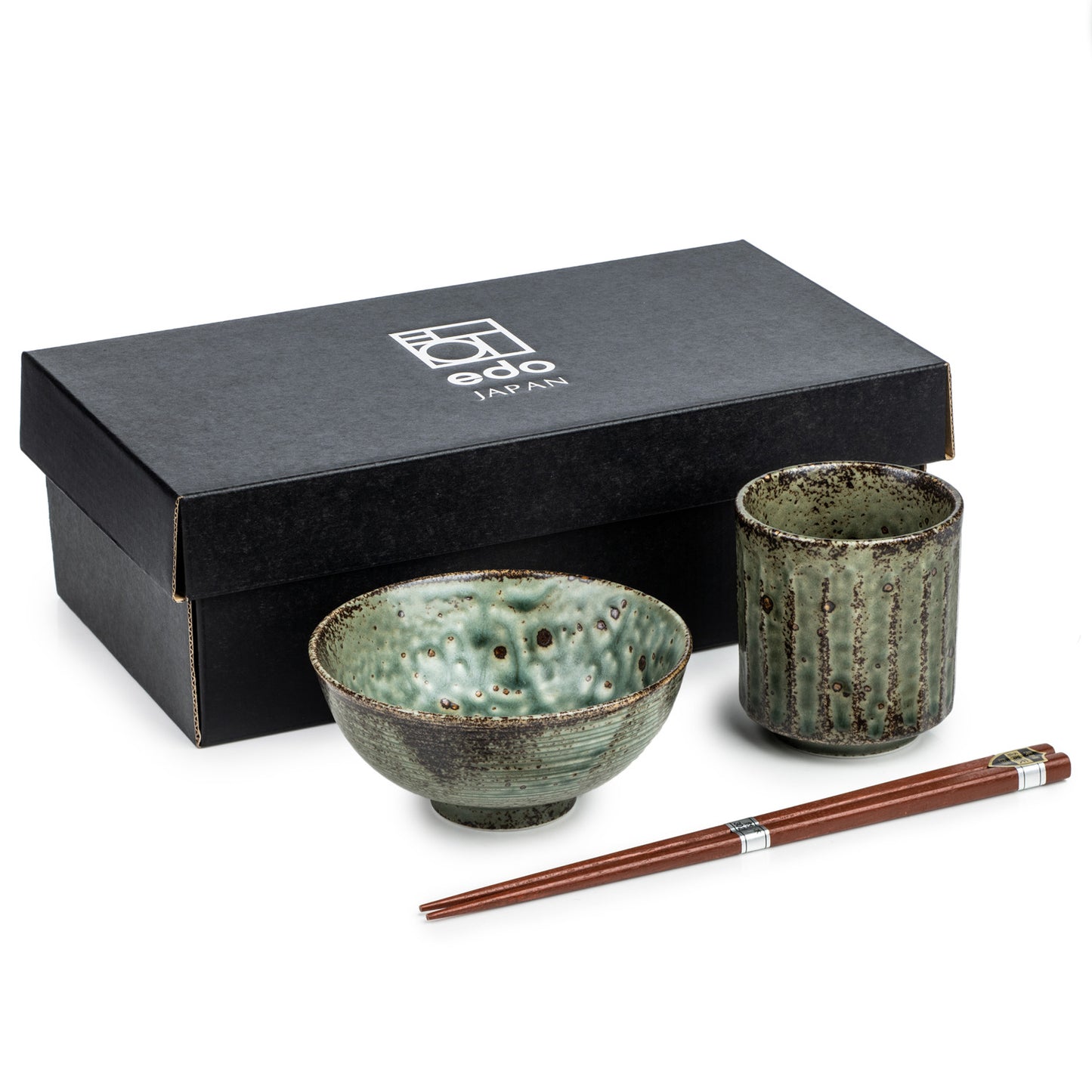 Green Wabi Sabi Premium Rice Bowl and Tea Cup Set