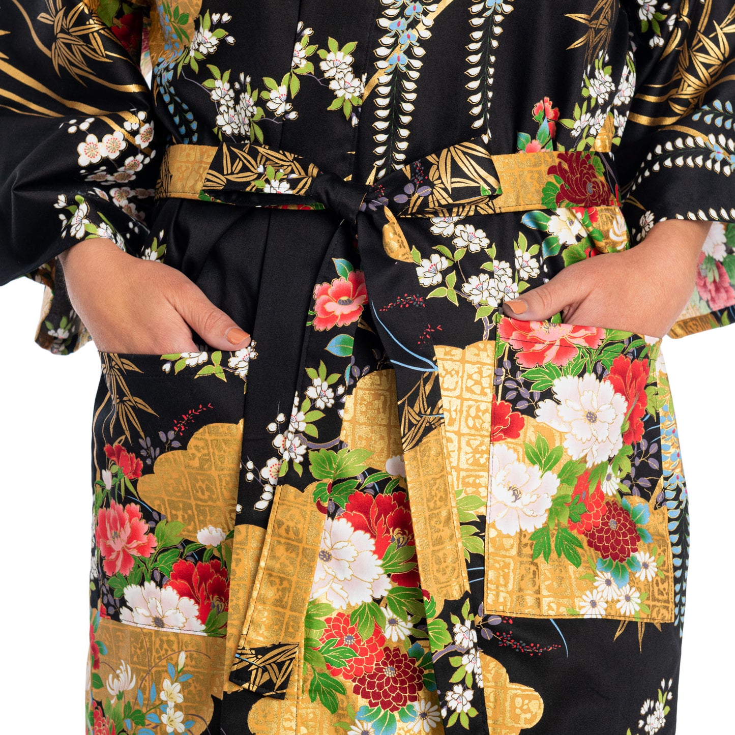 Japanese Kimono Floral Print Short Black