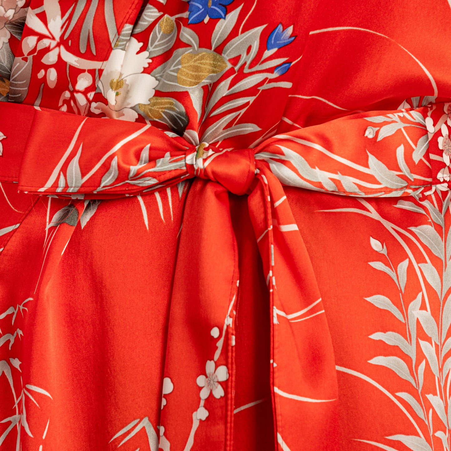 Japanese Silk Kimono Floral Print Long Red